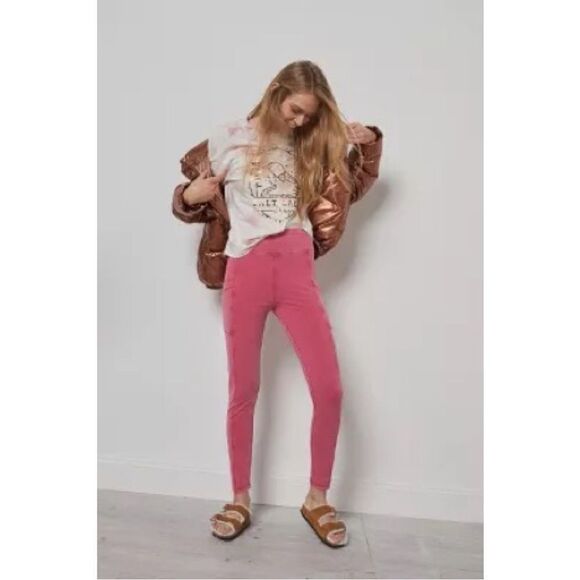 NEW Anthropologie Moira High Waisted Barbie Pink Seamed Pocket Leggings Medium - Picture 1 of 1